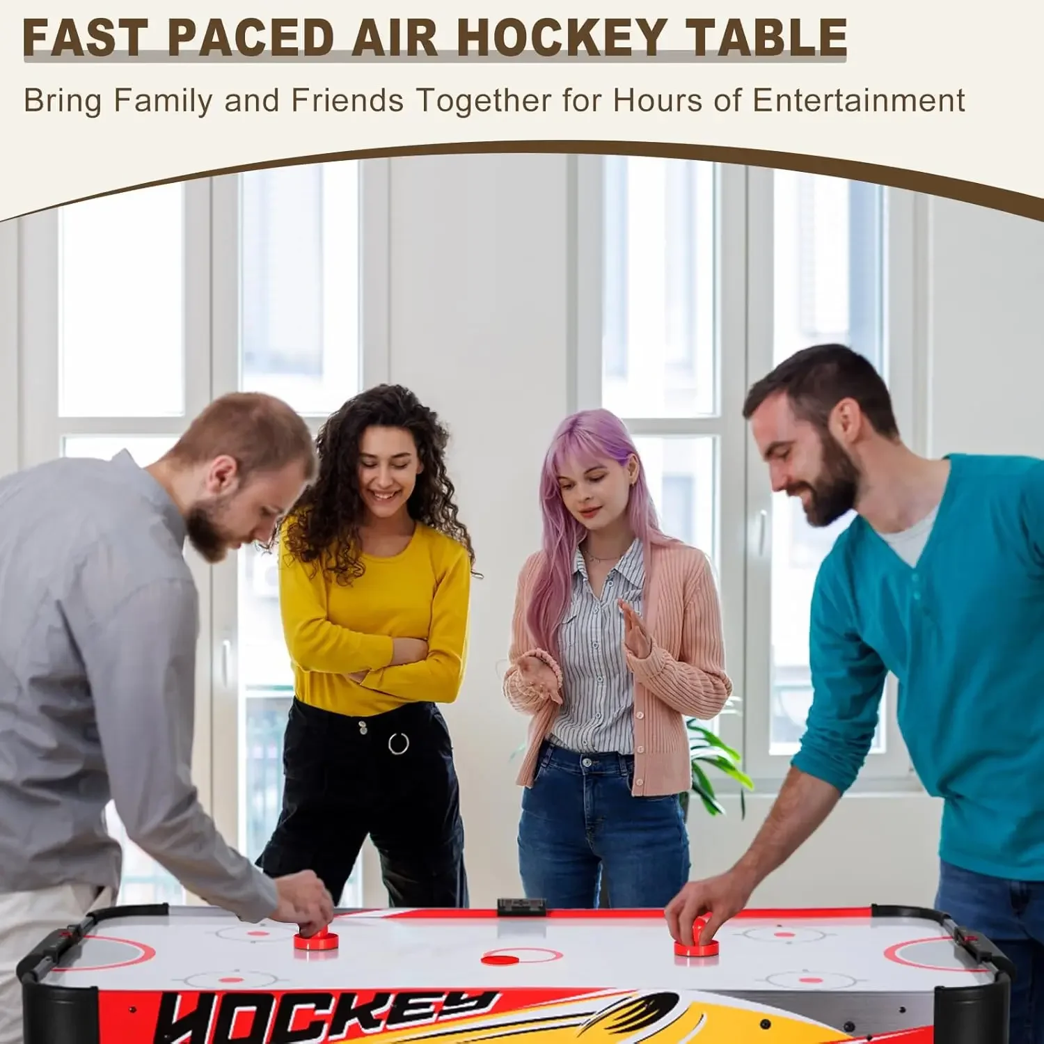 58in Folding Air Hockey Table, LED Electronic Sports Hockey Game, Hockey Table Gaming Set w/2 Pucks, 2 Pushers, Powerful