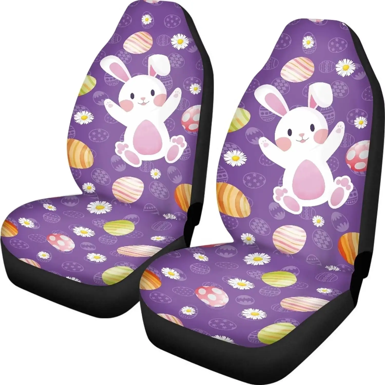 Purple Easter Rabbit Egg Car Seat Covers for Women Men Vehicle Front Cushion Durable Non Slip Spring Day Car Interior Decoration