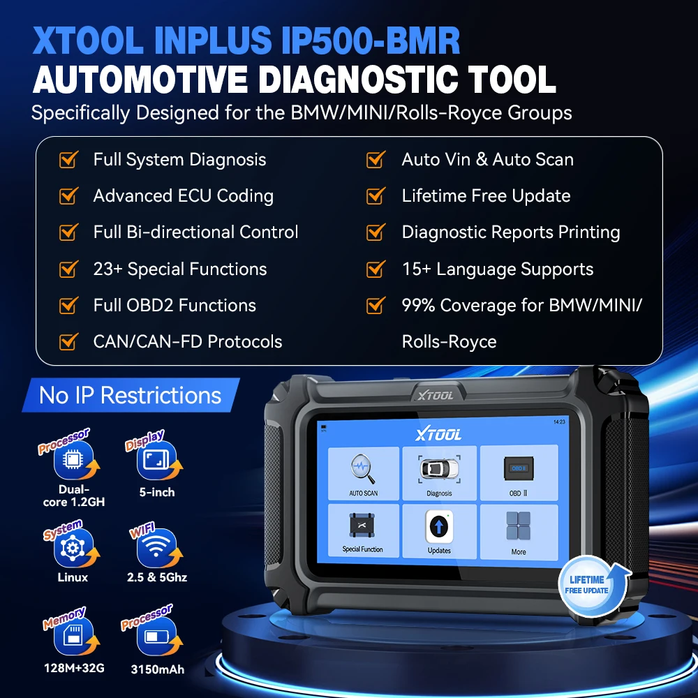 XTOOL IP500 Car Diagnostic Tool OBD2 for BMW/Mini/Rolls-Royce Full System Bidirectional Scanner ECU Coding 23+ Services