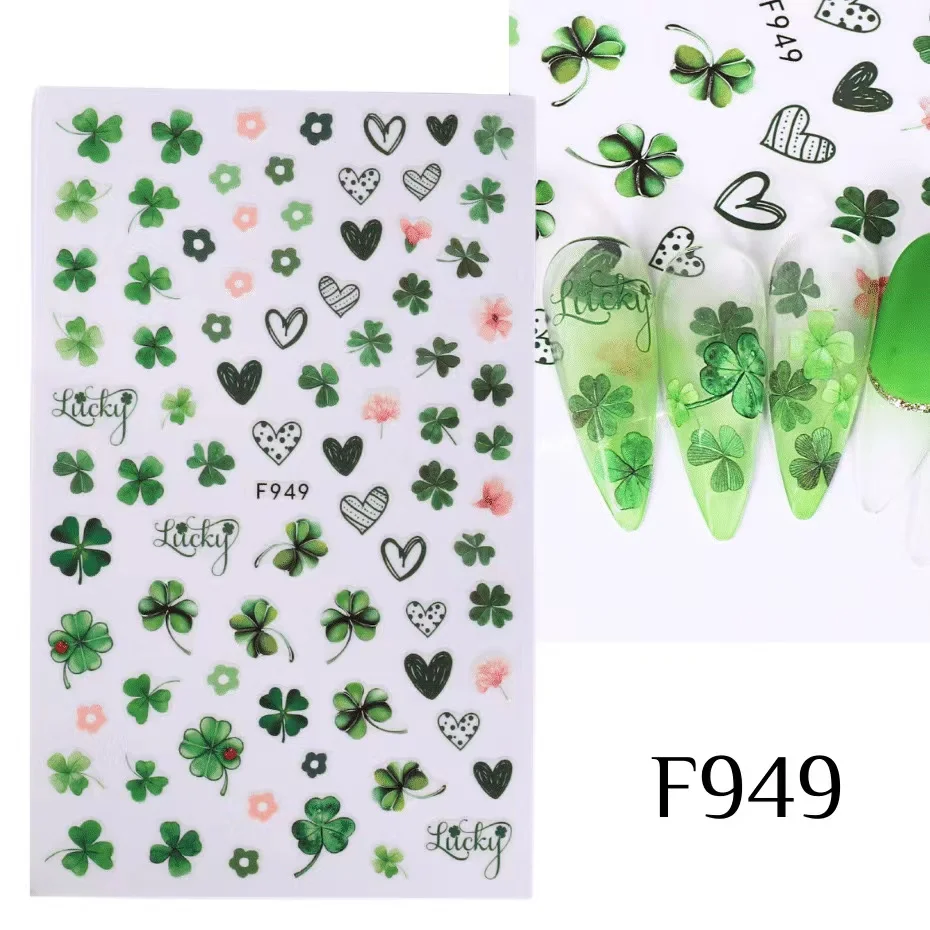 1PCS Shamrock Nail Stickers Nail Decals Self Adhesive Green Lucky Shamrock Irish Design Nail Art Accessories Women Salon Sticker