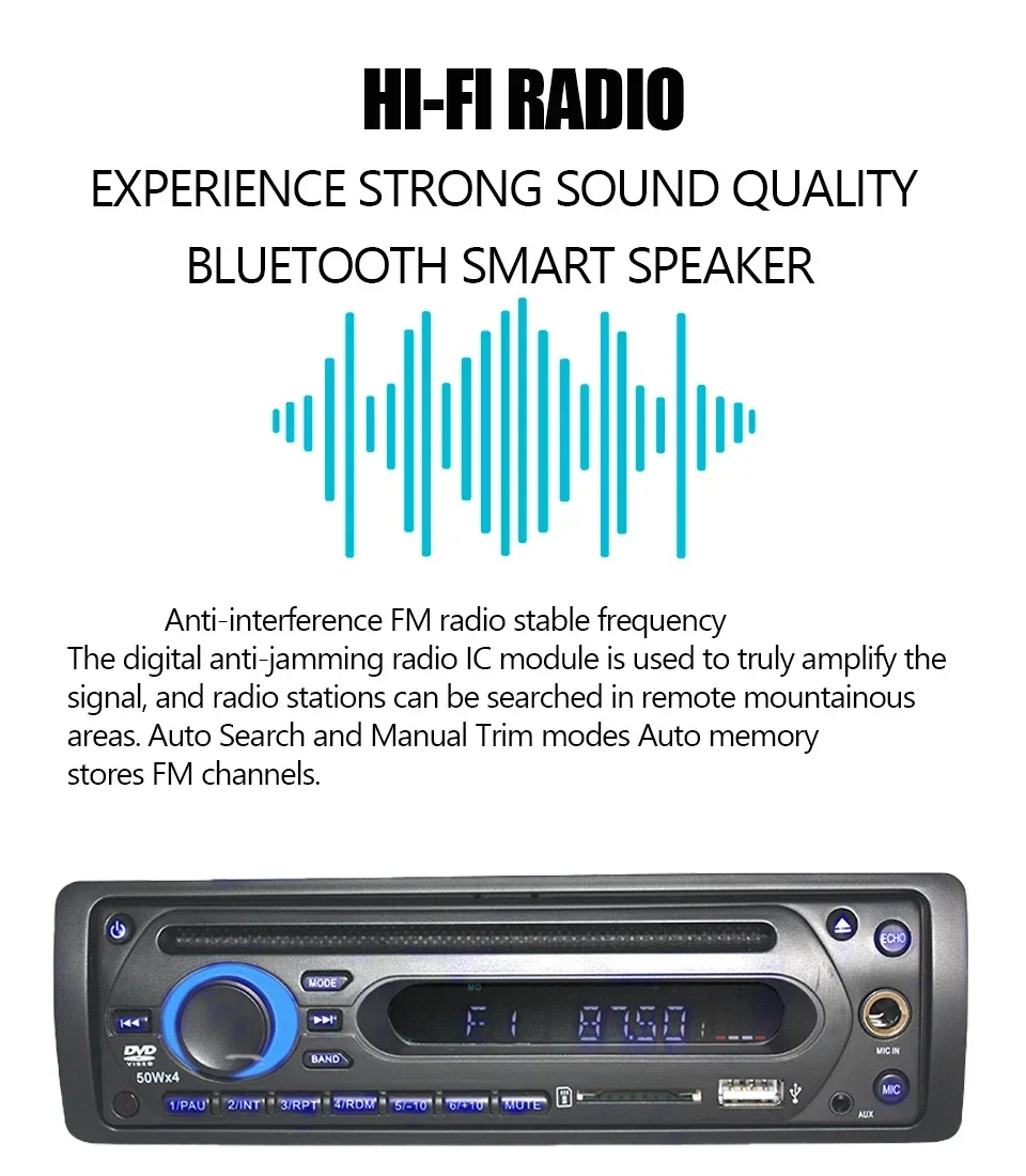 High-Definition for Bluetooth Car Tuning Electrical Parts Electronics Sound Quality Off-the-Shelf CD/DVD/MP3/MP5 Player for Outd