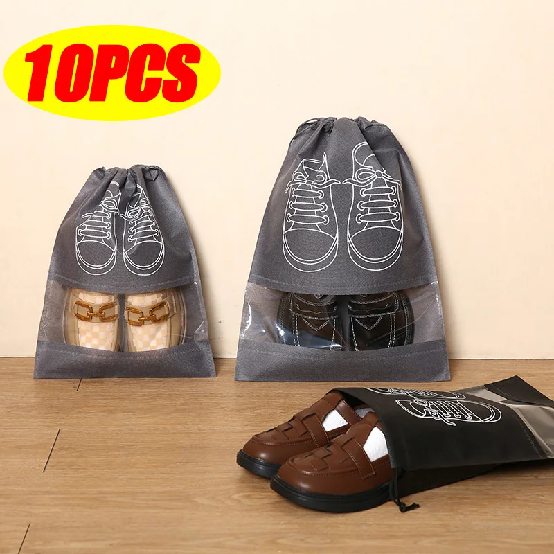 

5/10pcs Shoes Storage Bag Closet Organizer Non Woven Travel Portable Bag Waterproof Pocket Clothing Classified Draw Hanging Bag