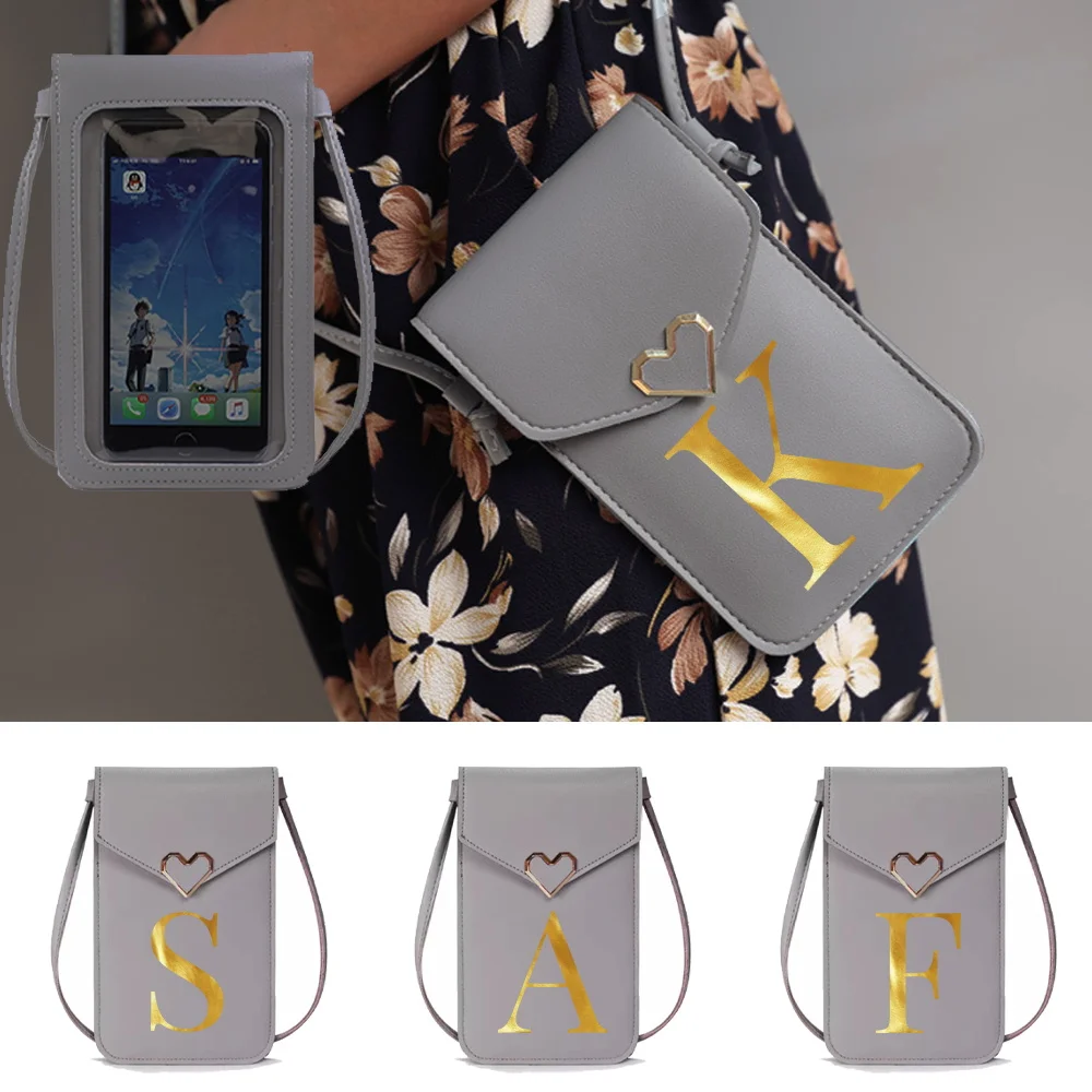 Shopping Bag Transparent Touch Screen Phone Bag Letter Series Shoulder Straps Wallet Card Multilayer Women Phone Storage Bags