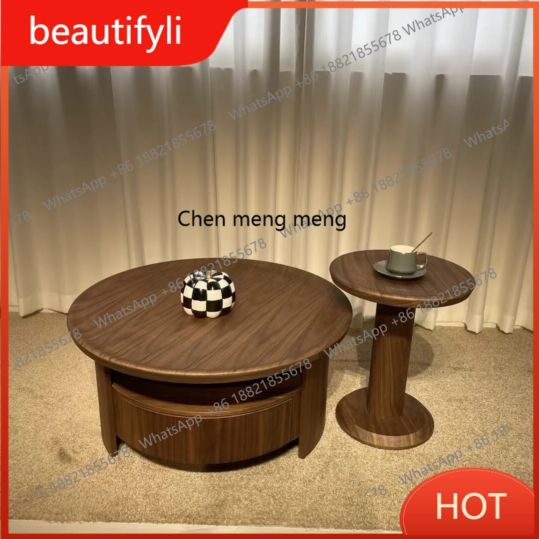 

A139 Medieval walnut pattern round coffee table combination living room household round modern minimalist small apartment