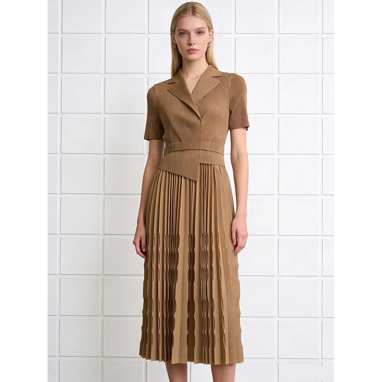 

Loose MM Suit Collar High Waist Belted ort Sve Pleated Skirt Southeast Asian Transoceanic Design Sensation Women's Faion