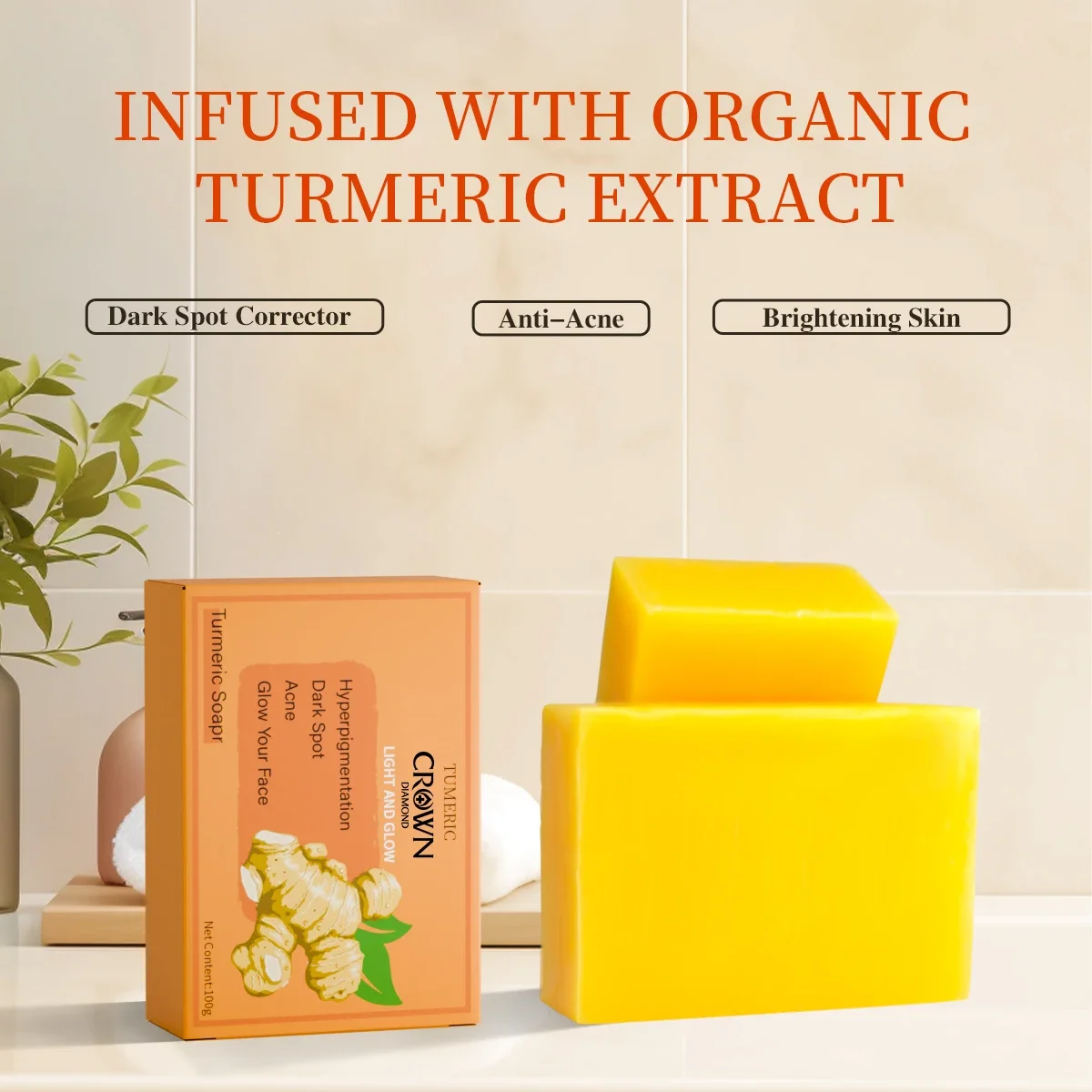 Turmeric Kojic Acid Soap Cleaning Dark Spot Corrector Fade Acne Brightening Your Skin Bath Soap Body Face Washing Product