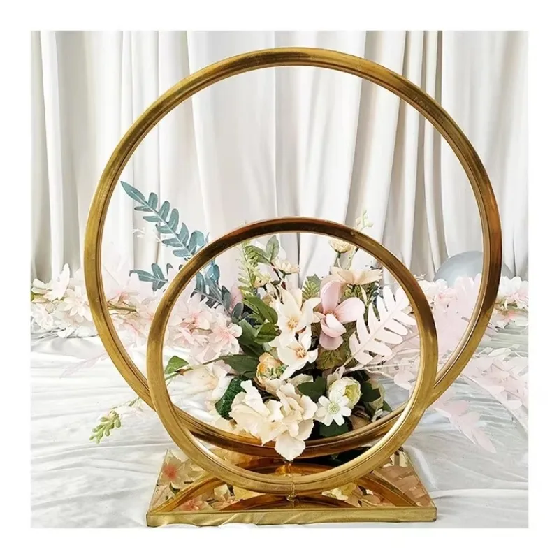 Groothandel Huwelijksboog Achtergrond Decoratie Bloemen Boog Bruiloft Dubbele Bar Metalen Boog Achtergrond Stand Wit Zwart Goud