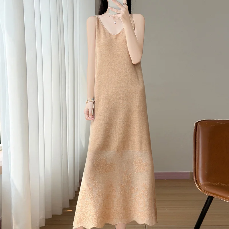 Knitted cashmere dress lace suit long sleeve two-piece slim fashion cashmere two-piece suit