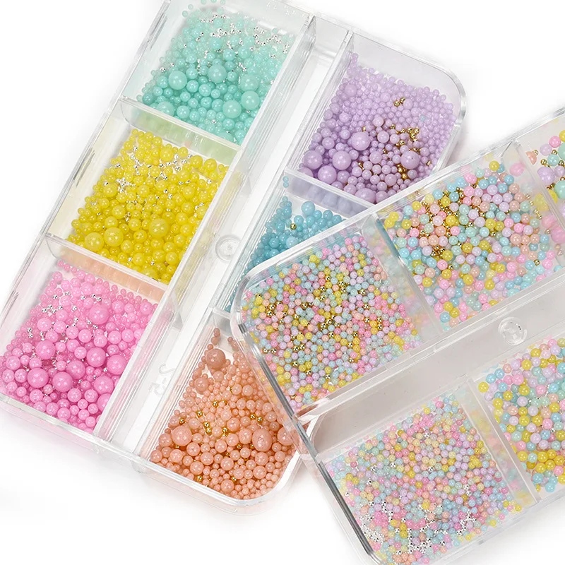 Mini perles macaron pour ongles, 1 boîte, breloque, mixte, coloré, 3D, résine, caviar, bonbons, décoration, DIY, Kawaii, accessoires