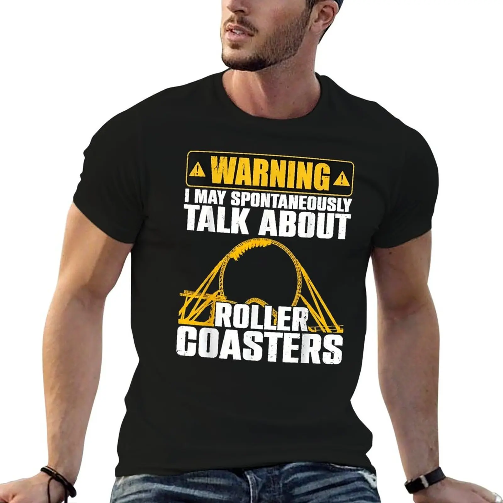 

Roller Coaster Warning Sign T-shirt Harajuku Campaign Humor Graphic Top Tee Unique Home Eur Size