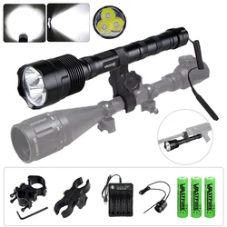 Tactical Flashlight Green/Red/White Light Torch 500 Yard 3XLED Rechargeable Hunting Torch+Remote Switch+Mount+18650+USB Charger