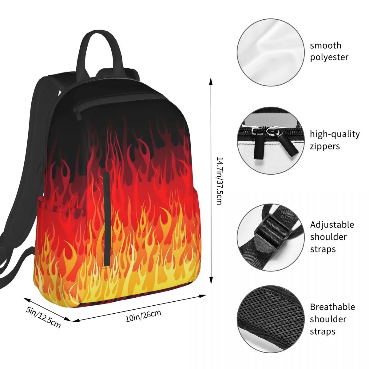 Red Hot Rod Flame On Edge Black Background Backpack Student BookBag Children School Bag Laptop Shoulder Bags Boys Girls