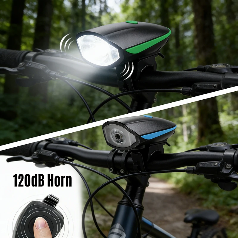 

BUCKLOS Bicycle Front Light USB Rechargeable Light with 120dB Electric Horn Bike Headlight Waterproof Cycling Flashlight Lamp