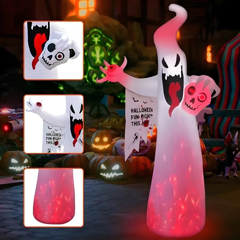 Jouets gonflables de 8 pieds, fantôme d'halloween géant gonflable avec lumières LED intégrées pour fête de vacances, décorations de cour en plein air
