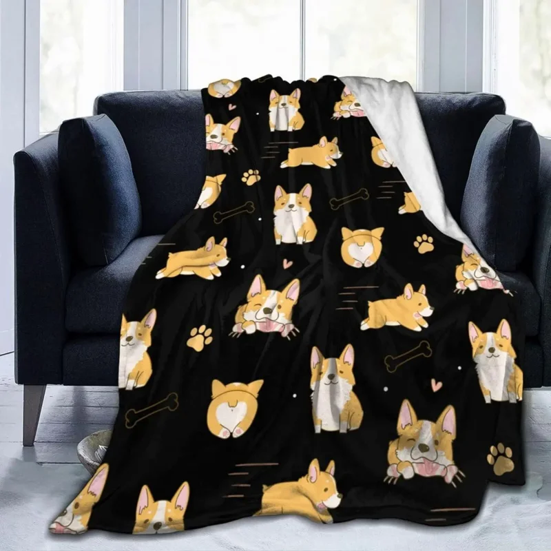 

Cute Flannel Gifts Corgis Lovers Warm Lightweight Soft Throw Blanket for Women Kids Home Decor 60"x50"