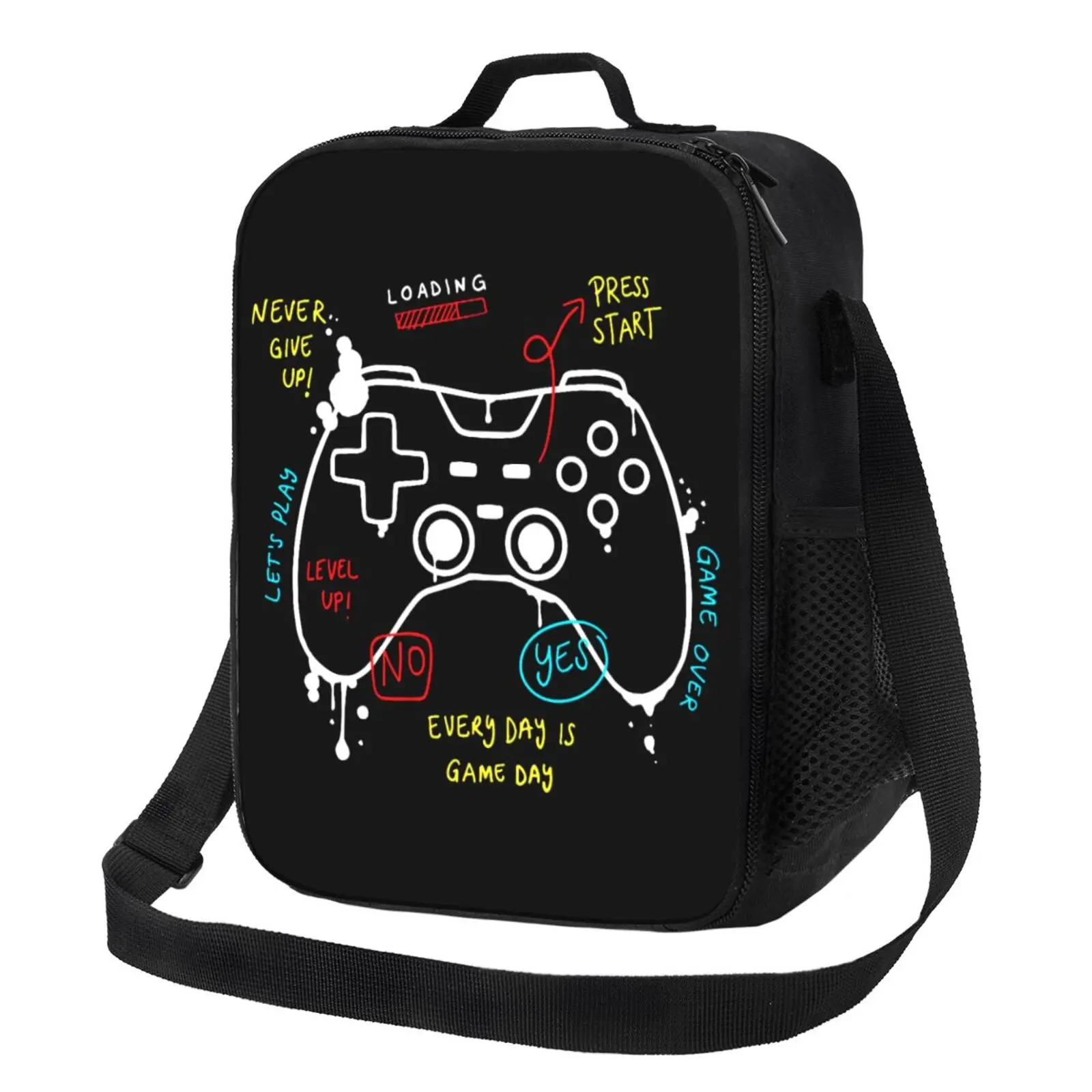 Video Game Weapon Gamer Play Gaming Insulated Lunch Bag Tote Handbag Food Container Cooler Pouch for Beach School Work Office