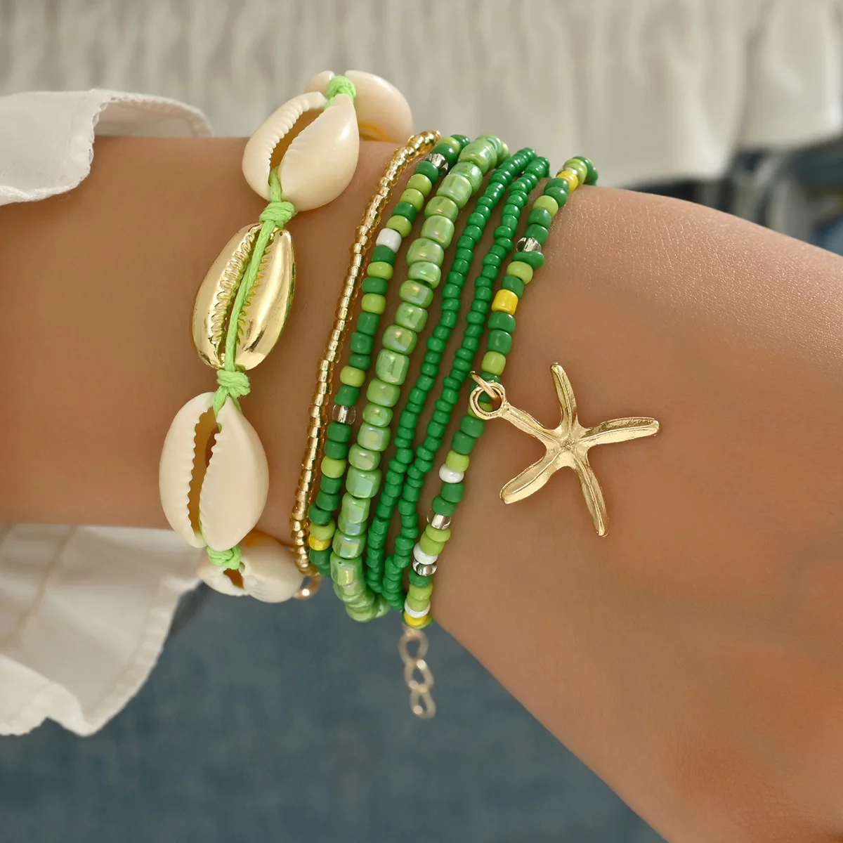 7Pcs/Set Bohemian Shell Beaded Woven Bracelet Starfish Rice Beads Women Bracelet Set Beach Party Seaside Holiday Leisure Jewelry image 5