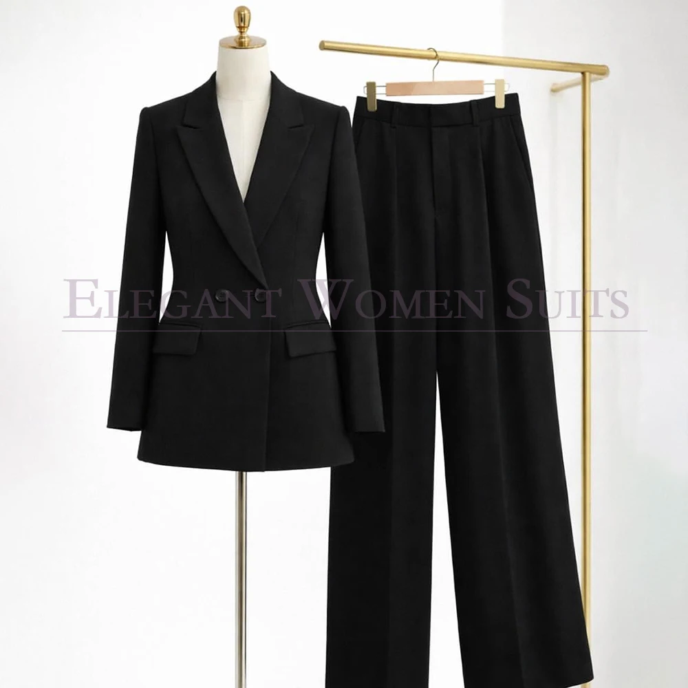 Double Breasted Office Women's Suits Elegant Peak Lapel Pleat Trousers Fashion Female Clothing Customized Full Sets Blazer