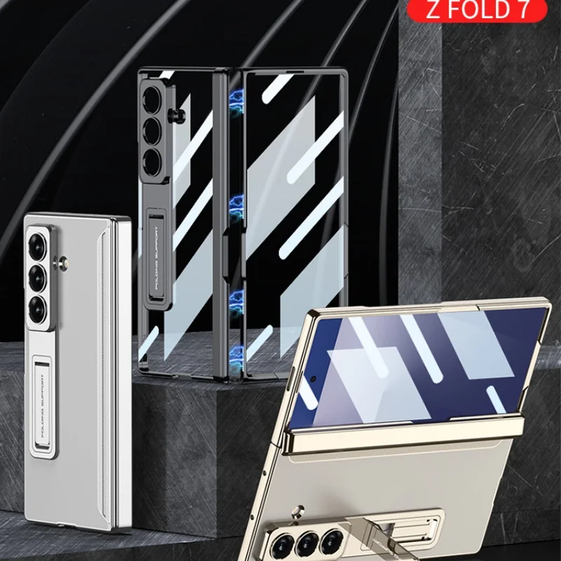 

Ultra-thin Transparent Plated Frame Stand Holder with Glass Protective Film Case for Samsung Galaxy Z Fold 7 fold7 Protect Cover