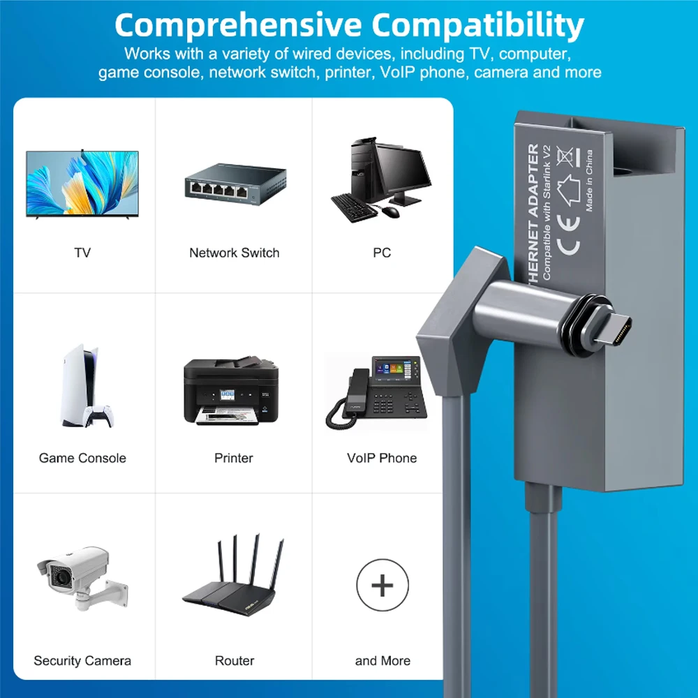 für Starlink Ethernet-Adapter für Dish Antenna Satellite Internet V2 Powerline Kit für kabelgebundenes externes Netzwerk GEN2 Ethernet