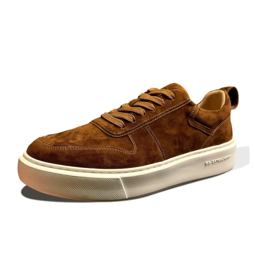 Men's Brown Suede Casual Sneakers, Lace‑up Thick Platform Sole, Soft Upper, Daily Walking Skate Shoes