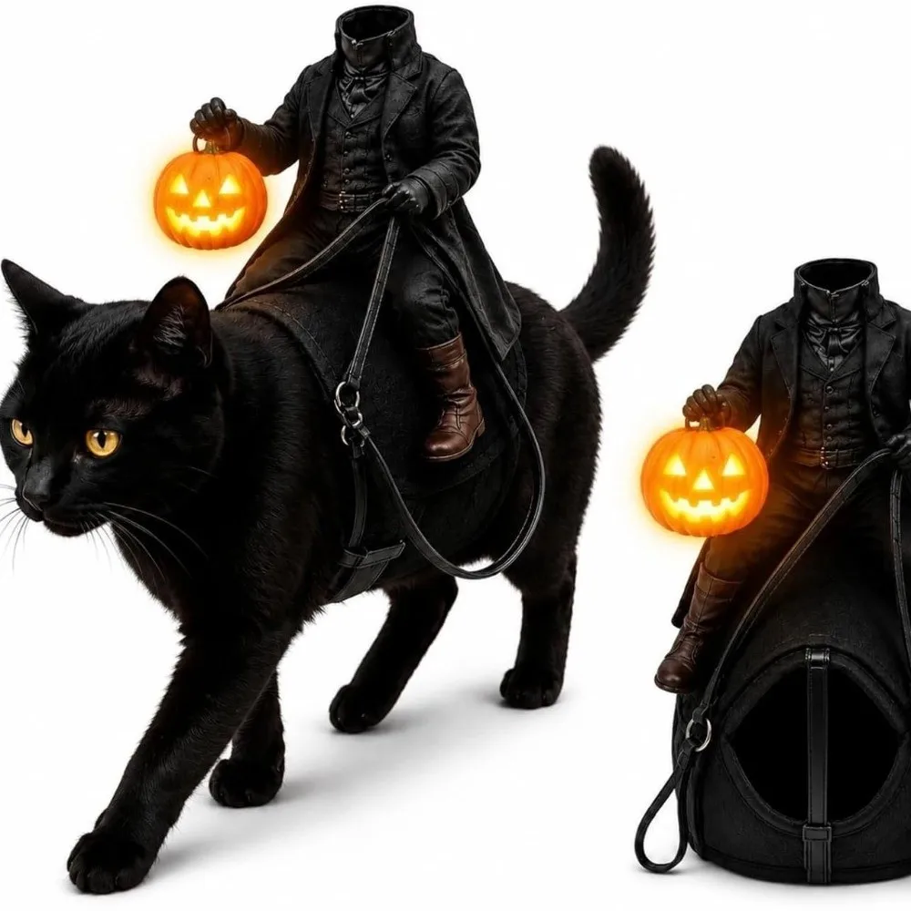 Adjustable Straps Headless Horseman Pet Costume Attached Reins Lightweight Pumpkin Rider Harness Glowing Pumpkin