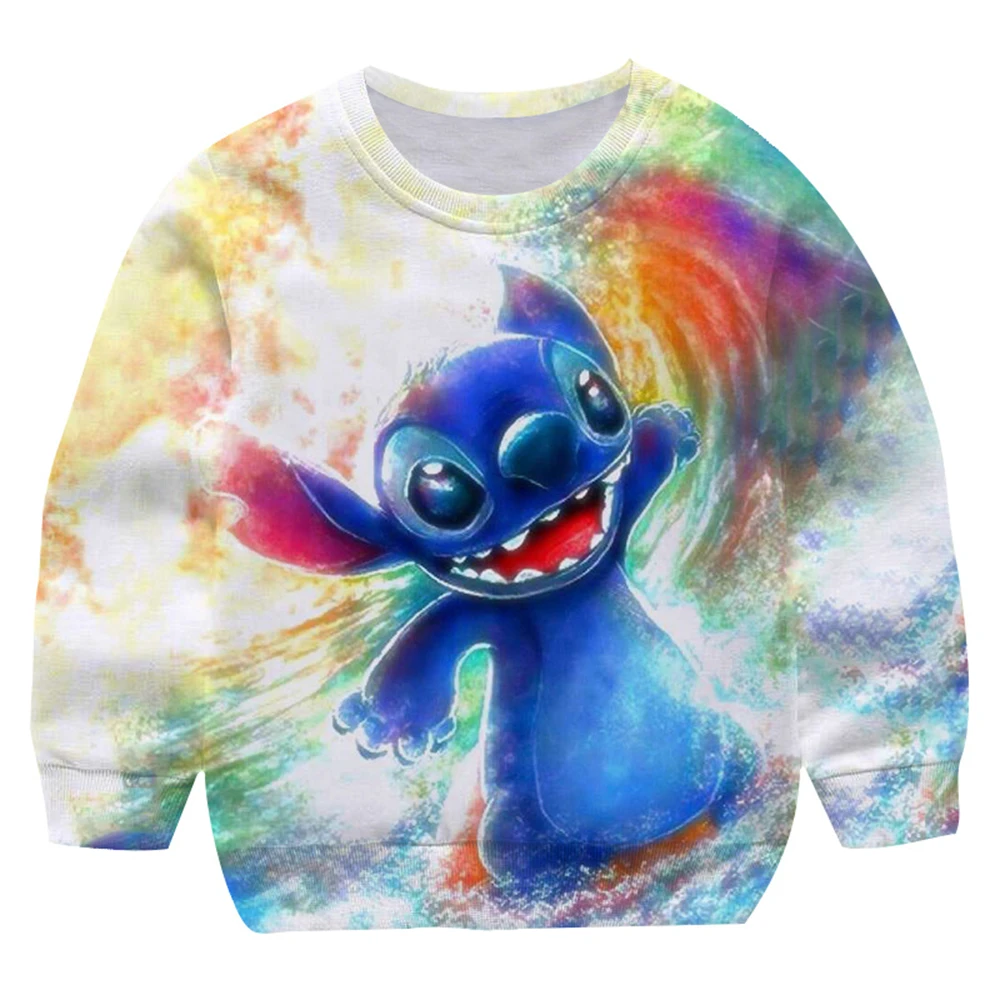 MINISO New Stitch Sweatshirt Cartoon Boys Girls Fashion Spring Autumn Round Neck Long Sleeve Kids Adults Pullover Tops Clothing