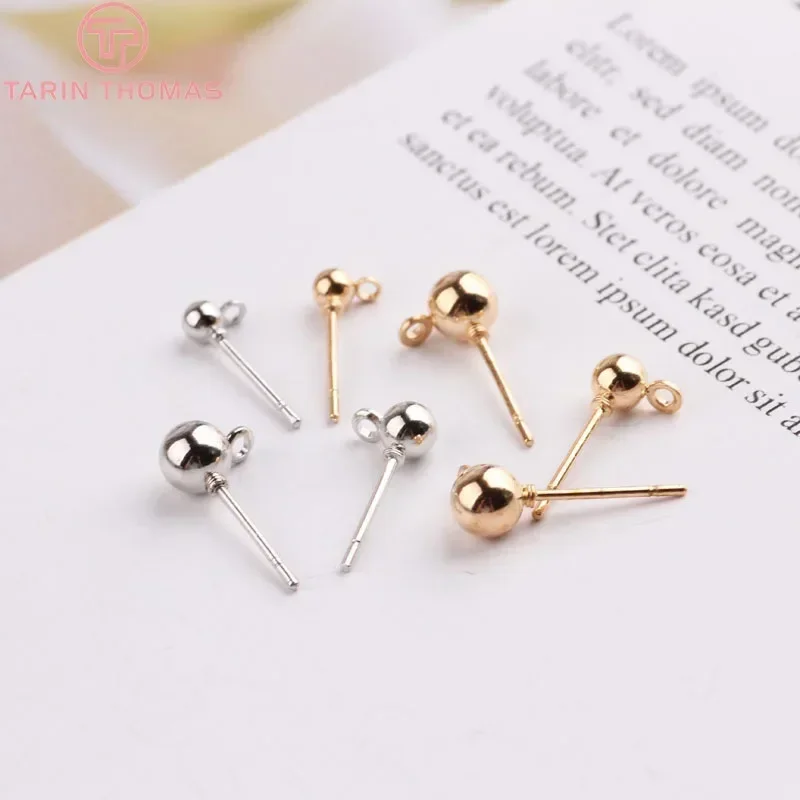 (4219) 20pcs Ball 4MM with Earring back Brass and Steel Needle Ball Stud Earrings Jewelry Findings Accessories Wholesales