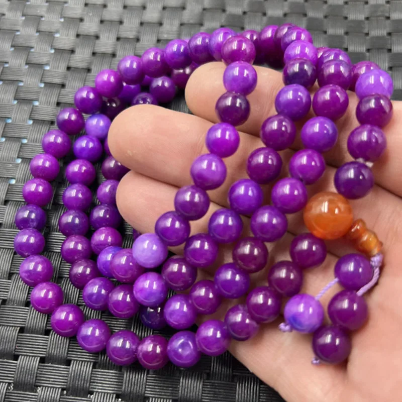 Purple Dry Green round Beads Jade Bracelet8mm round Beads108Bracelet for Men and Women Multi-Circle Bracelet Jade Bracelet