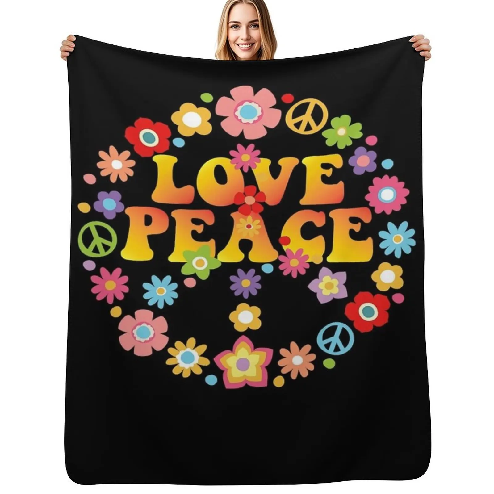 PEACE LOVE 60s 70s Tie Die Groovy Hippie Throw Blanket Thins Fashion Sofas Tourist Beautifuls anime Multi-Purpose Blankets
