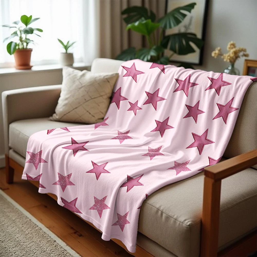 Glitter Blush Star Soft Flannel Blanket Breathable Warm Throw for Office Car Sofa Kids Room Birthday Xmas Gift