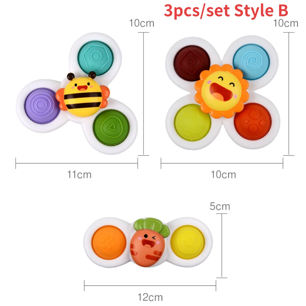 3pcs Children\'s Bath Toys Fingertip Fun Spinning Top Cartoon Animal Rotating Sucker Bath Swim Fidget Toys Baby Rattle Gift