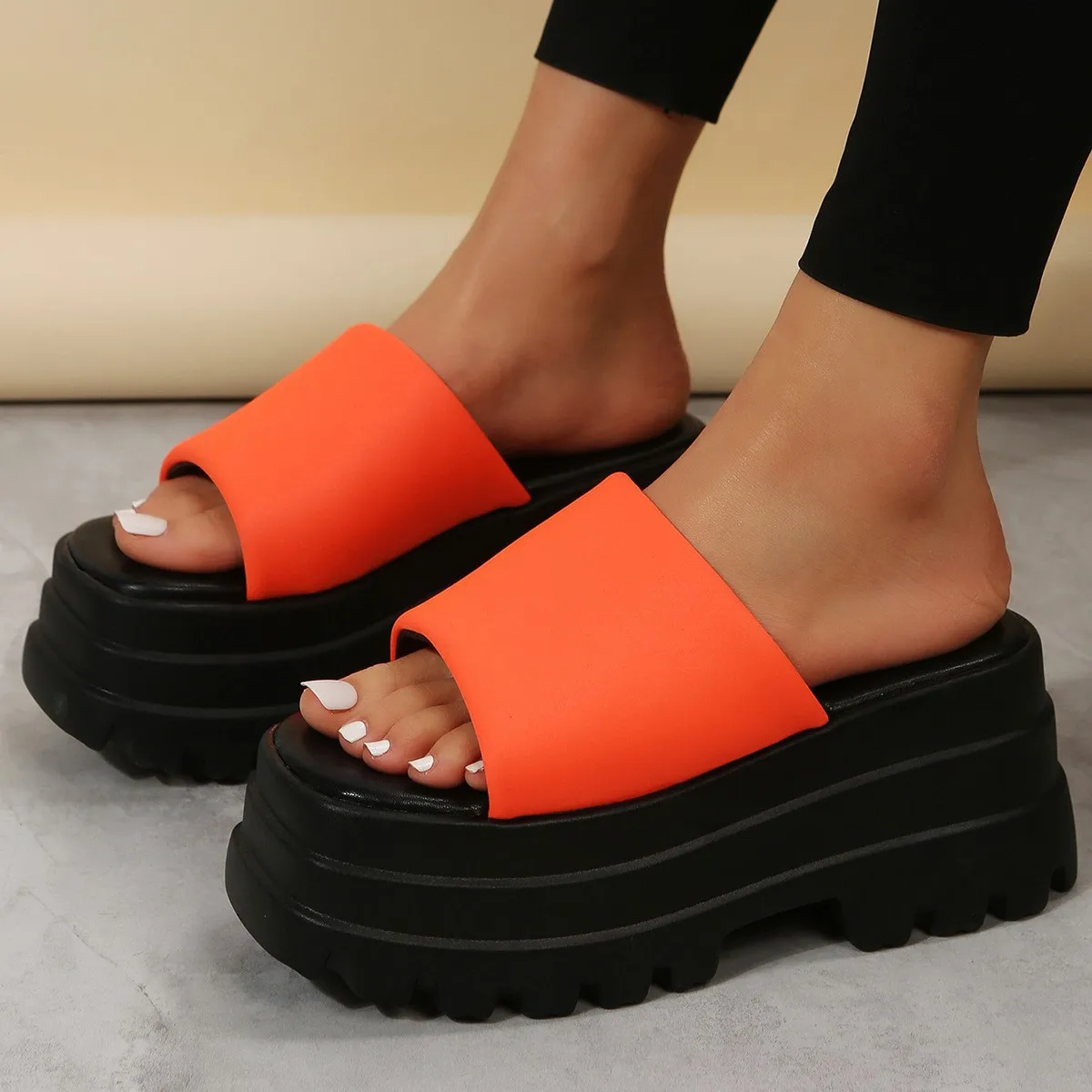 Summer Women Increase Slippers Brand Platform Beach Sandal Black Nylon Chunky Platform Wedges High Heel Slipper Big Size Sandals