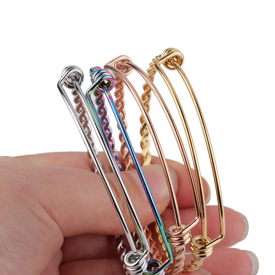 2Pcs/lot 55mm 60mm 65mm Stainless Steel Twist Wire Bangle Bracelet Adjustable Women Wire Bracelet