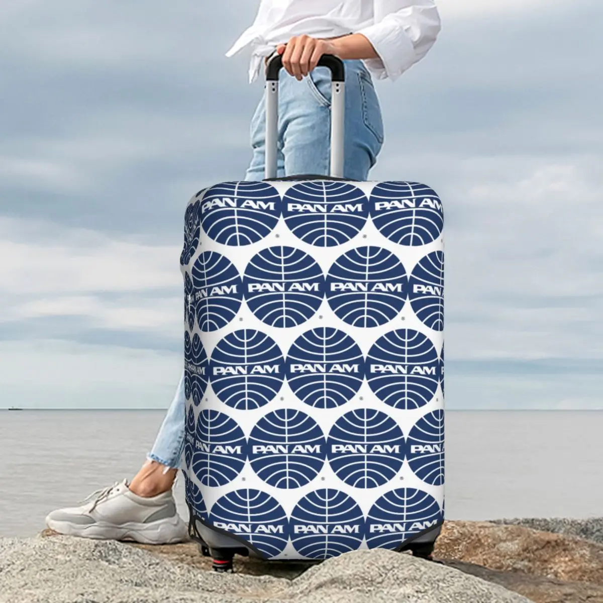 

Pan Am Mid 1950s Globe Inverted Suitcase Cover Protection Elastic Travel Luggage Protector Covers for 18-32 Inch