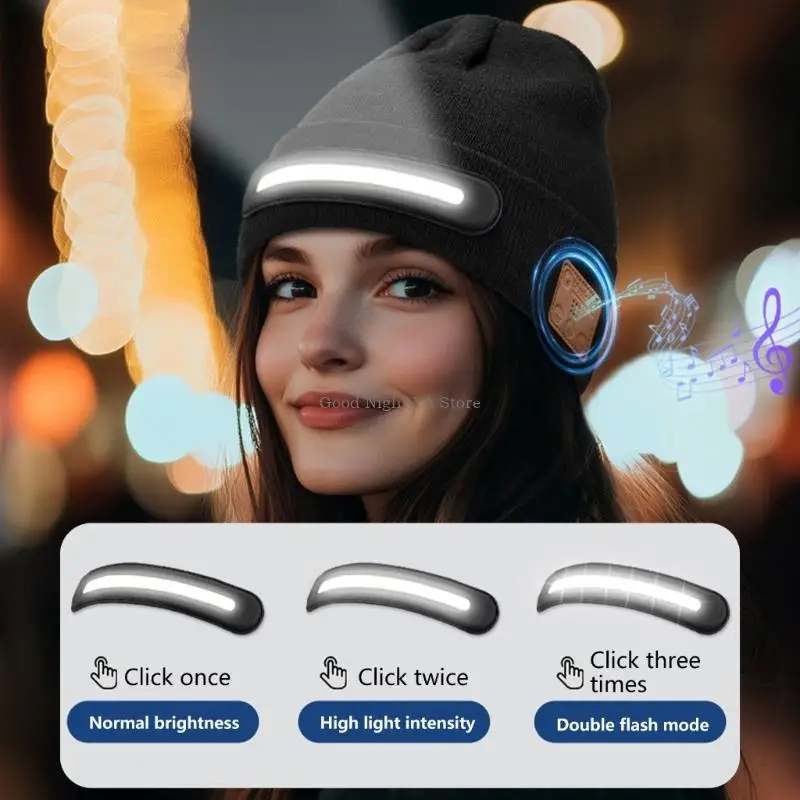  Night Running LED Music Cap with Lighting Design and Music Player for Enhancing Visibility Winter Warm Skull Hat