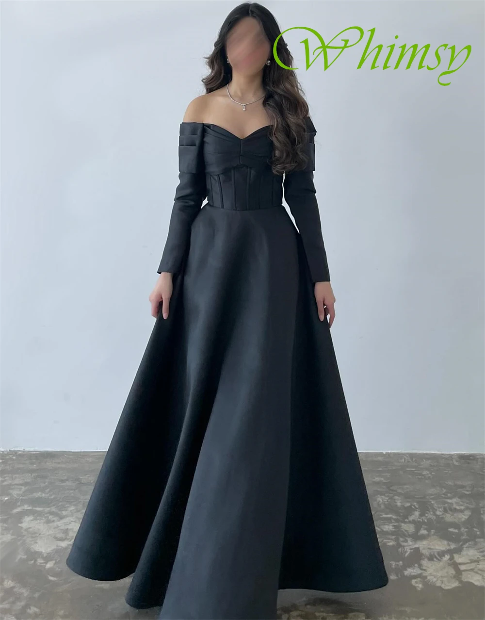 فستان سهرة كلاسيكي مخصص من الساتان بأكمام طويلة رقيقة فساتين لحضور الحفلات الموسيقية رسمية على شكل حرف V سويب تراين فساتين مناسبة خاصة