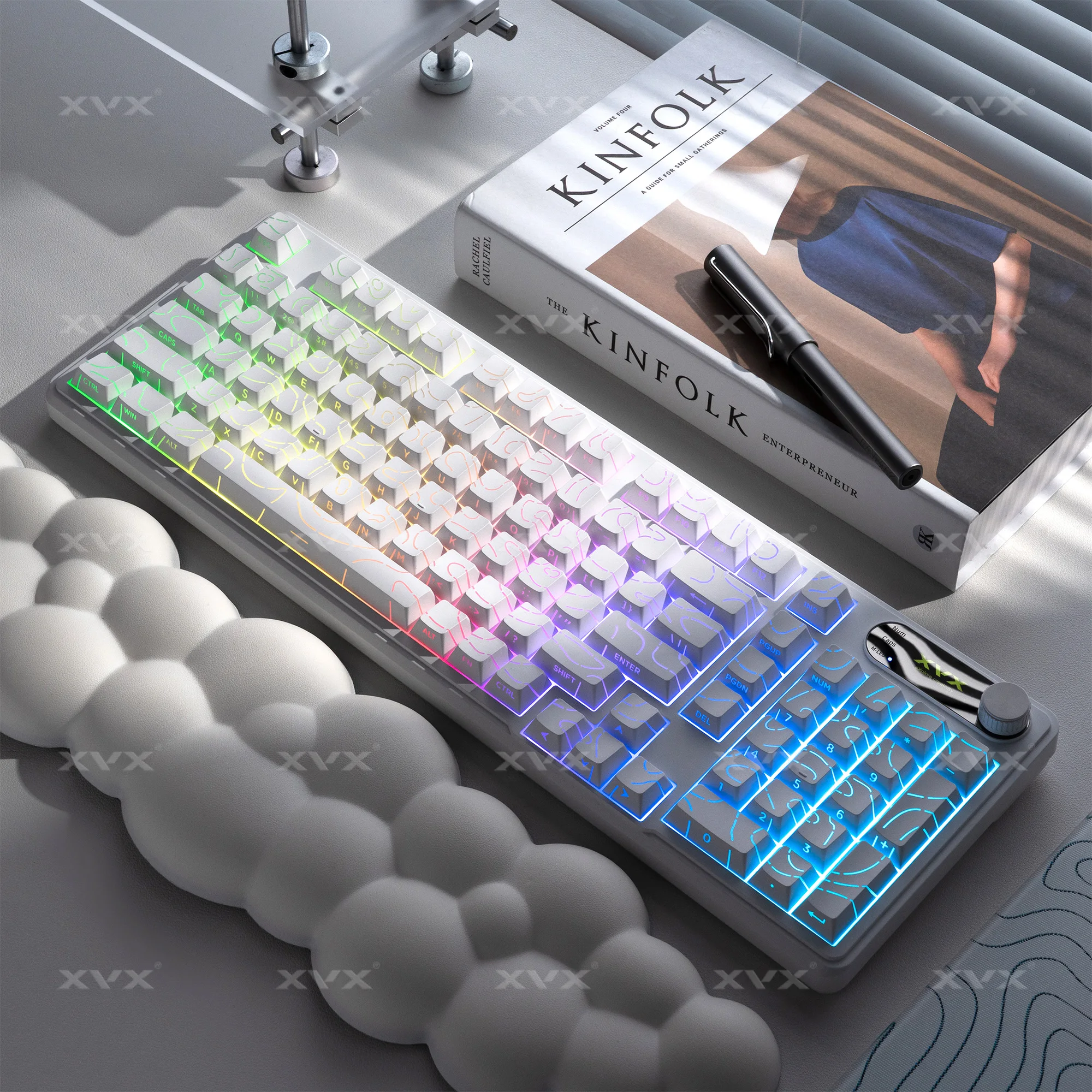 XVX K98 サイレントキー トリモード 100% メンブレンキーボード（地形パターンキーキャップ付き）