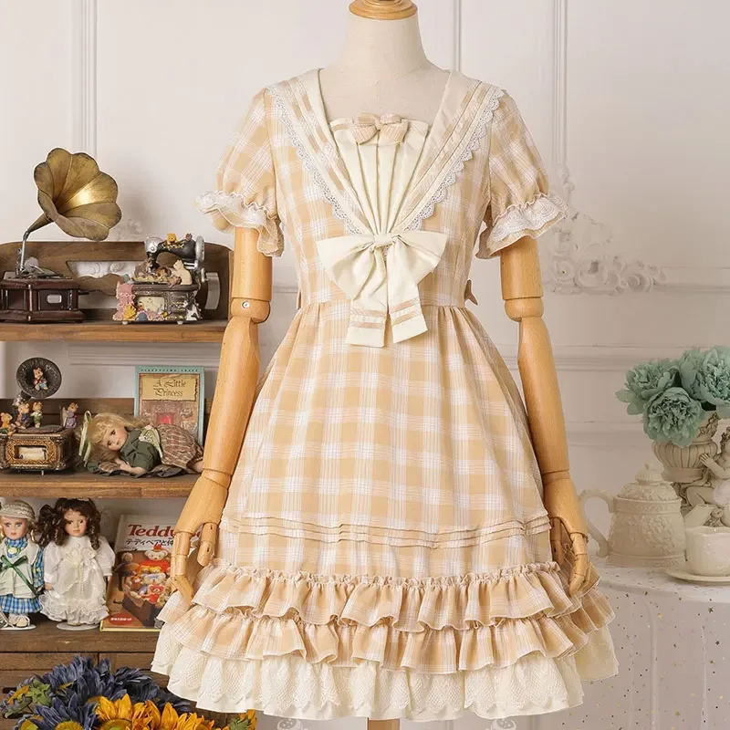 The Rhine River ~ Classic Sailor Collar Long Sleeve Plaid Lolita Dress by Strawberry Witch