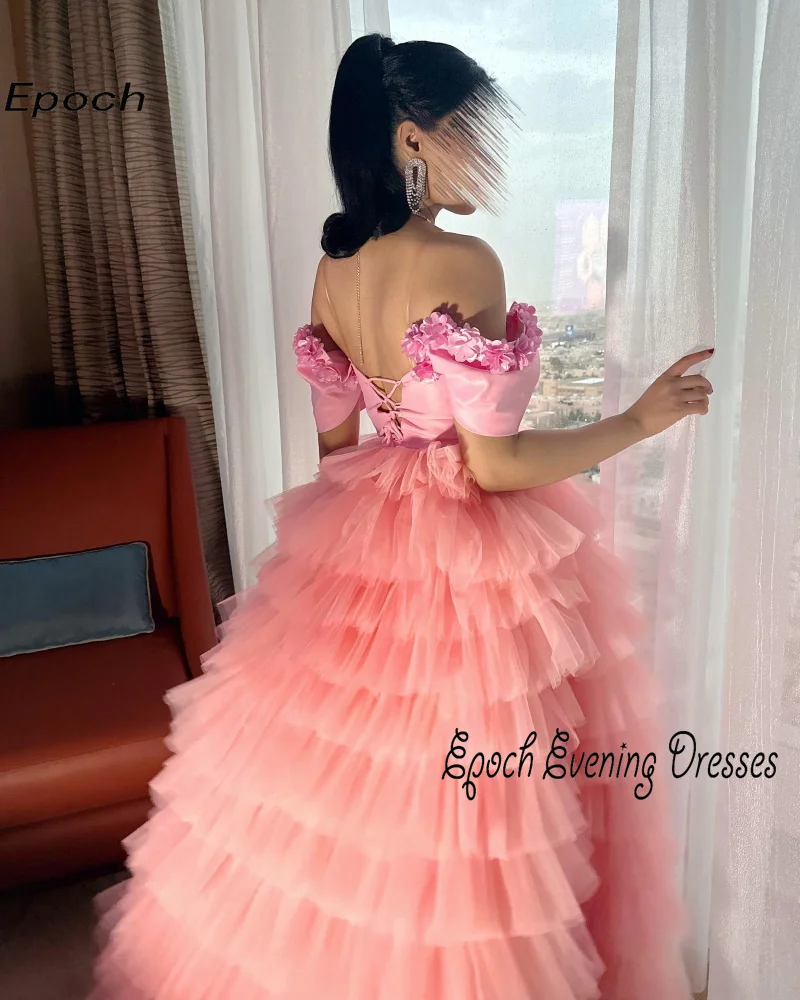 Epoch Charming Evening Dress فساتين مناسبة رسمي Elegant 3D Flowers Tiered Tulle Homecoming Prom Gown For Sexy Women 2024