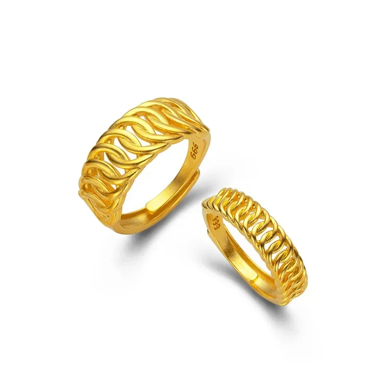 Real 100% Pure Adjustable 999 Gold Color Couple Twist Ring for Lover Accessories Fine Jewelry Oro 999 Better Couple Rings Gift