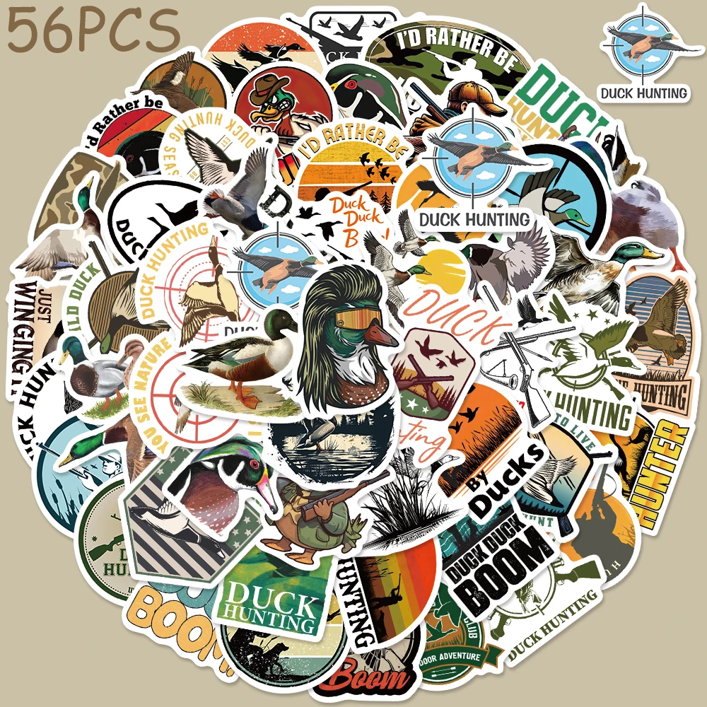 56pcs Duck Hunting Stickers Decals For Phone Scrapbook Luggage Skateboard Guitar DIY Graffiti Aesthetic Stickers Creative Gifts