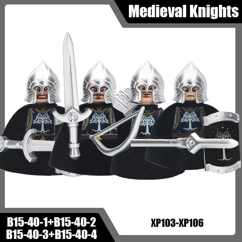 Mittelalterliche Burg Soldat Ritter Figuren Bausteine Schwertkämpfer Kapitän Bogenschütze Speer Infanterie Rüstung Helm Bogen Schwert Ziegel Spielzeug
