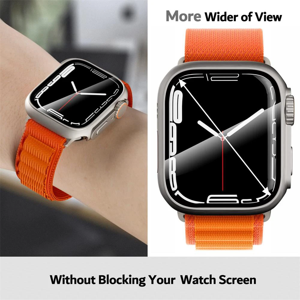 Glass+PC Firm Cover for Apple Watch Case 44mm 40mm 45mm 41mm Appearance Upgrade 49mm Turning into ultra iWatch series 8 7 6 5 se