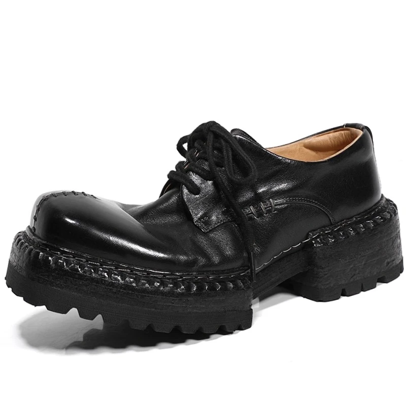 Italian Original Retro Horse Hip Leather Casual Shoes for Men's Hand-sewn Genuine Leather Large Sole Derby Shoes England Women's