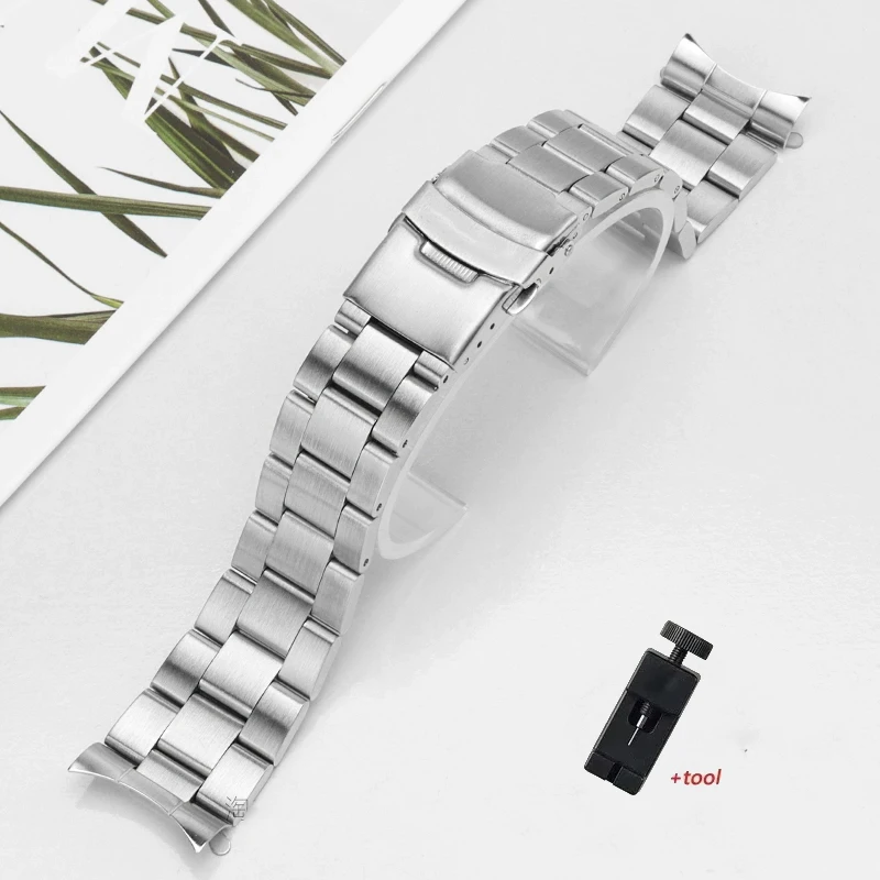 سوار فولاذي غير قابل للصدأ لـ Seiko SKX007 SKX009 SKX011 حزام بديل ذو نهاية منحنية مع أداة 20/22 مللي متر سوار لملحقات Seiko