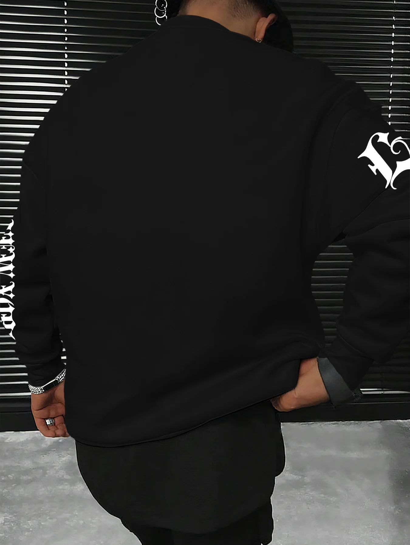 Übergroßer Herren-Sweatshirt mit überschnittenen Schultern, Brooklyn Gothic Slogan Textdruck, Street Pullover – Detail 3