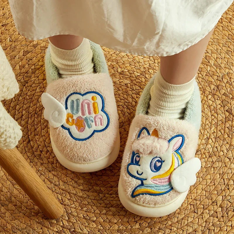 Winter Wrap Heels Kids Plush Slippers Cartoon Unicorn Children\'s Indoor Flip Flops Non-Slip Girls Boys Warm House Cotton Shoes