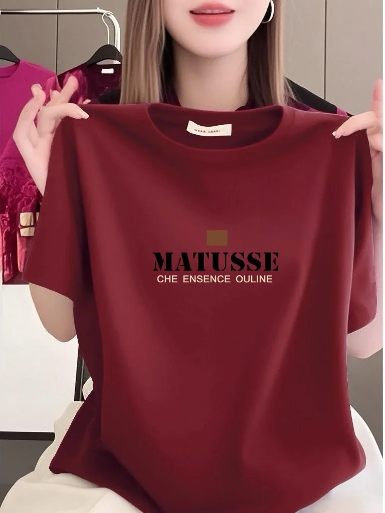 

High-End American Printed Short Sleeve T-Shirt Women's Loose round Neck Versatile Slimming Midlife Women's Top Casual Wear