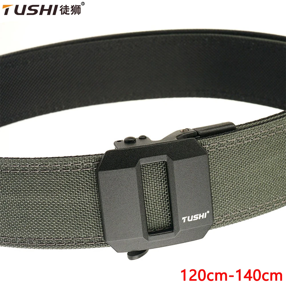 TUSHI Hard Tactical Gun Belt for Men 140cm Metal Automatic Buckle Thick Nylon Police Military Belt Casual Belt IPSC Girdle Male